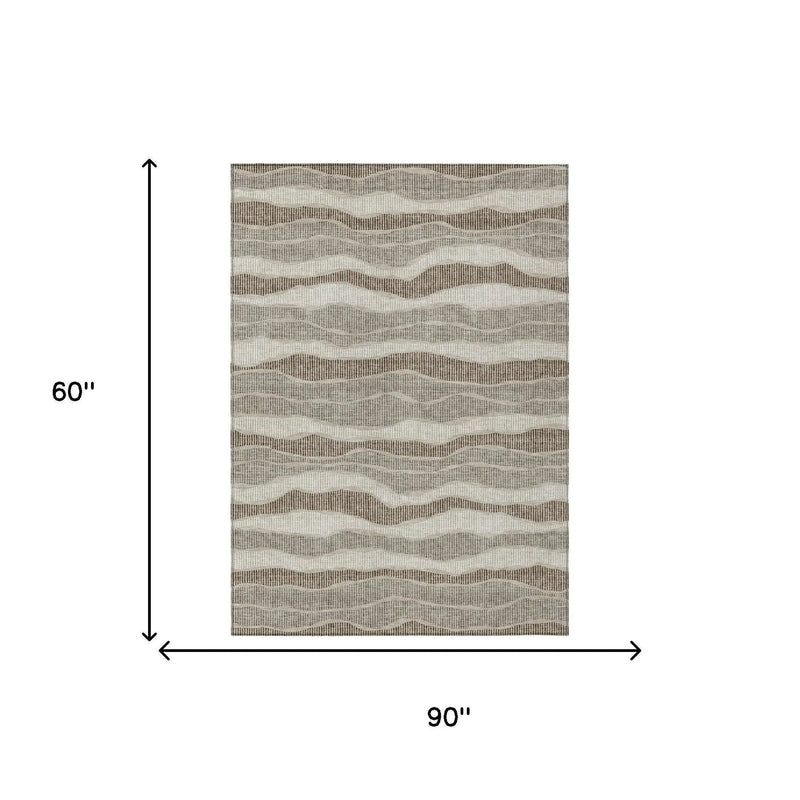 5' X 8' Beige And Brown Striped Washable Indoor Outdoor Area Rug Homeroots Outdoor