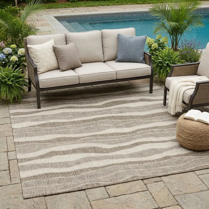 5' X 8' Beige And Brown Striped Washable Indoor Outdoor Area Rug Homeroots Outdoor