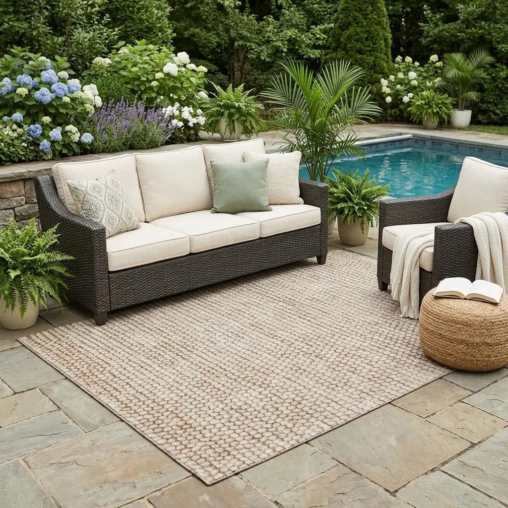 5' X 8' Beige And Brown Striped Washable Indoor Outdoor Area Rug Homeroots Outdoor