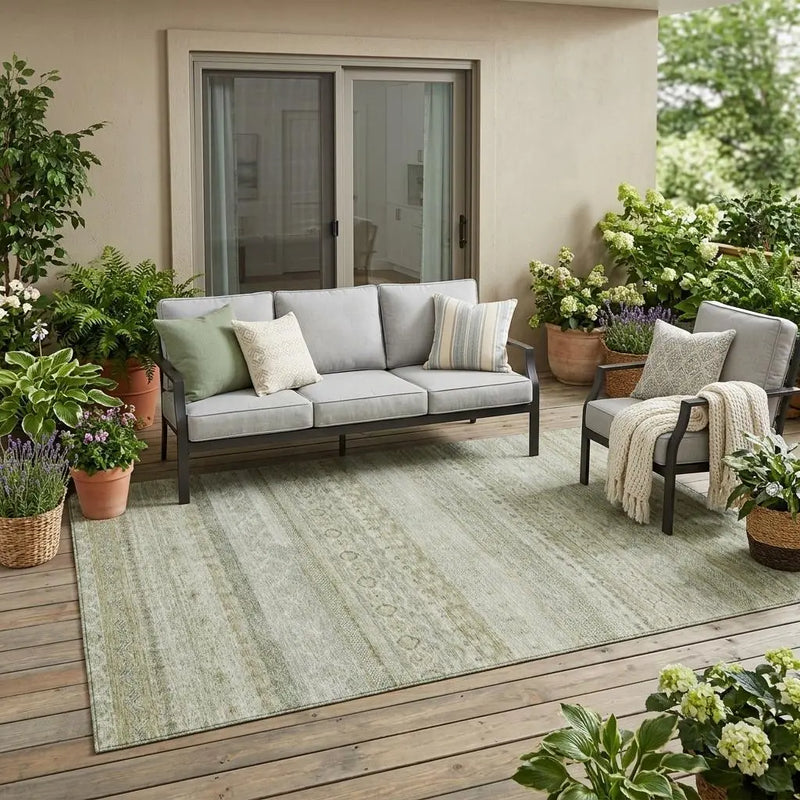 5' X 8' Beige And Brown Striped Washable Indoor Outdoor Area Rug Homeroots Outdoor