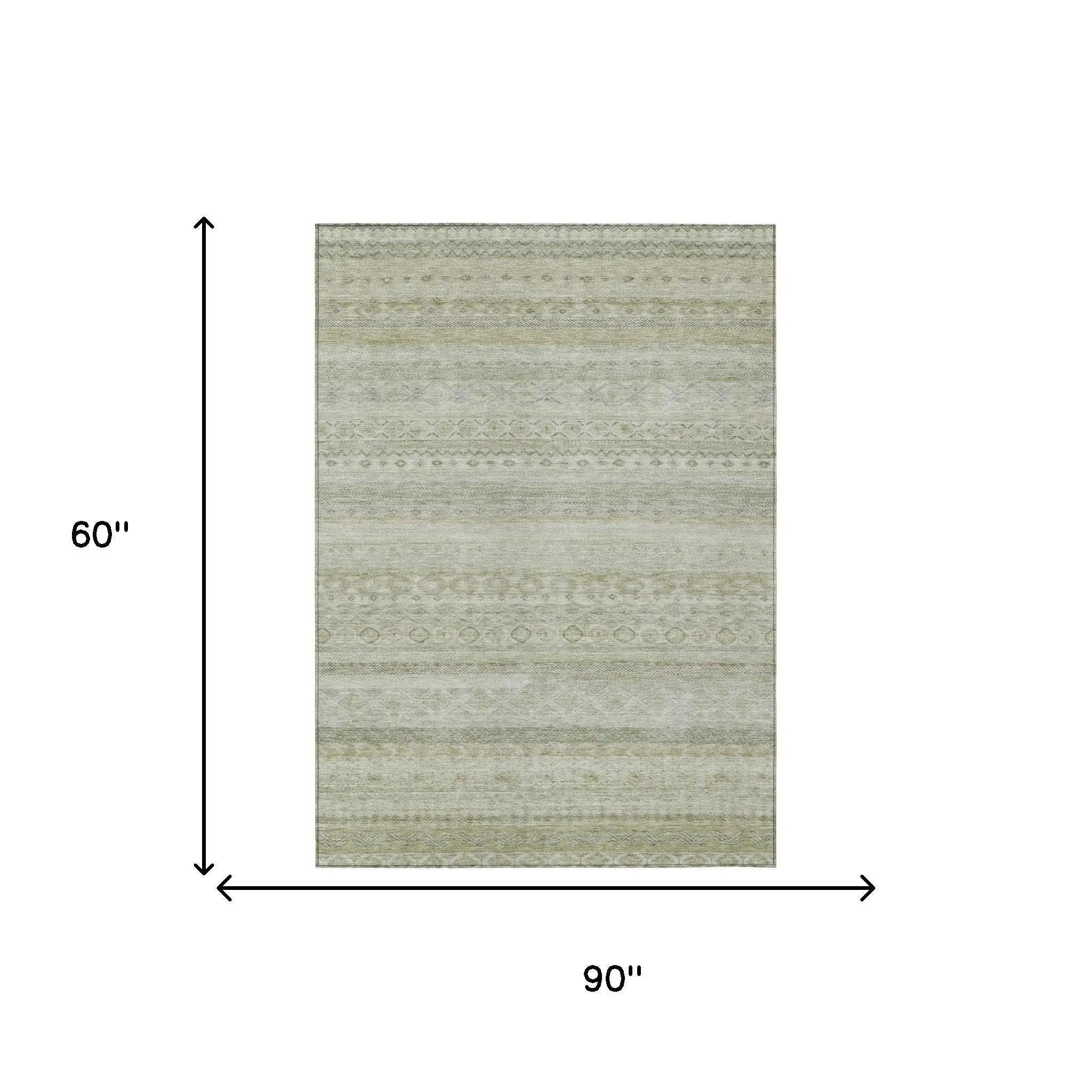 5' X 8' Beige And Brown Striped Washable Indoor Outdoor Area Rug Homeroots Outdoor