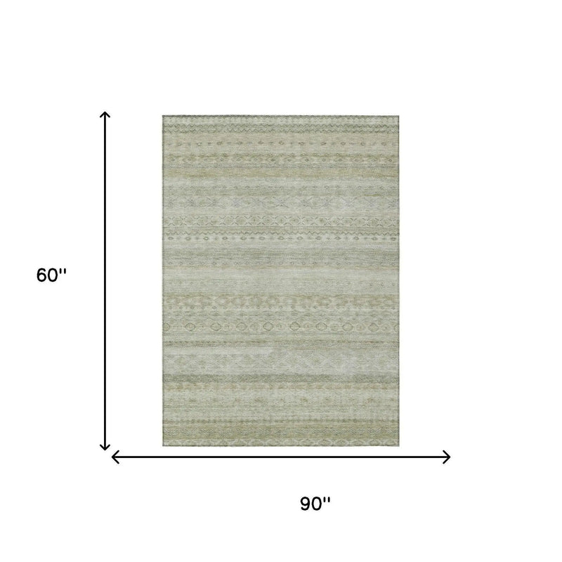 5' X 8' Beige And Brown Striped Washable Indoor Outdoor Area Rug Homeroots Outdoor