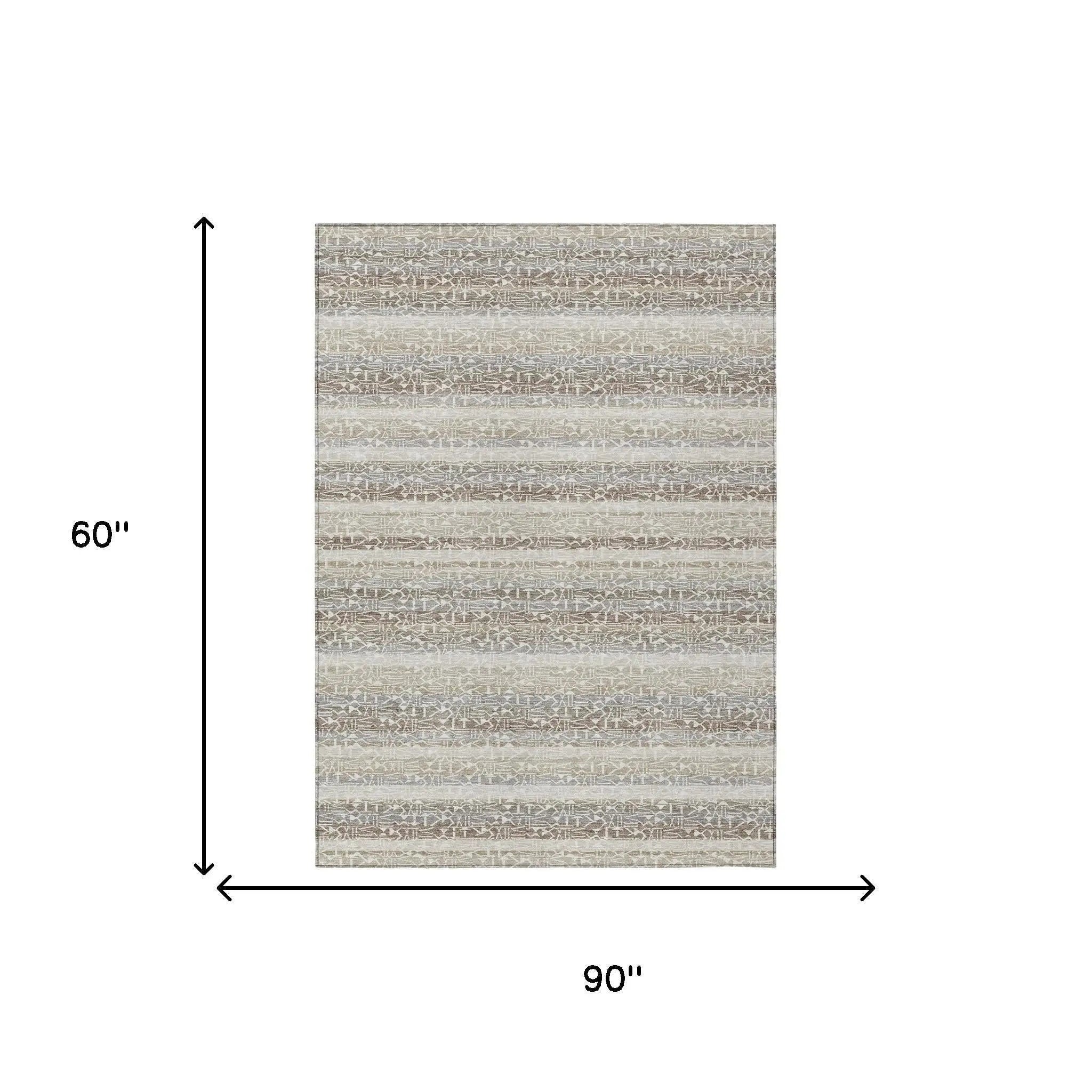5' X 8' Beige And Brown Striped Washable Indoor Outdoor Area Rug Homeroots Outdoor