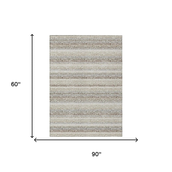 5' X 8' Beige And Brown Striped Washable Indoor Outdoor Area Rug Homeroots Outdoor
