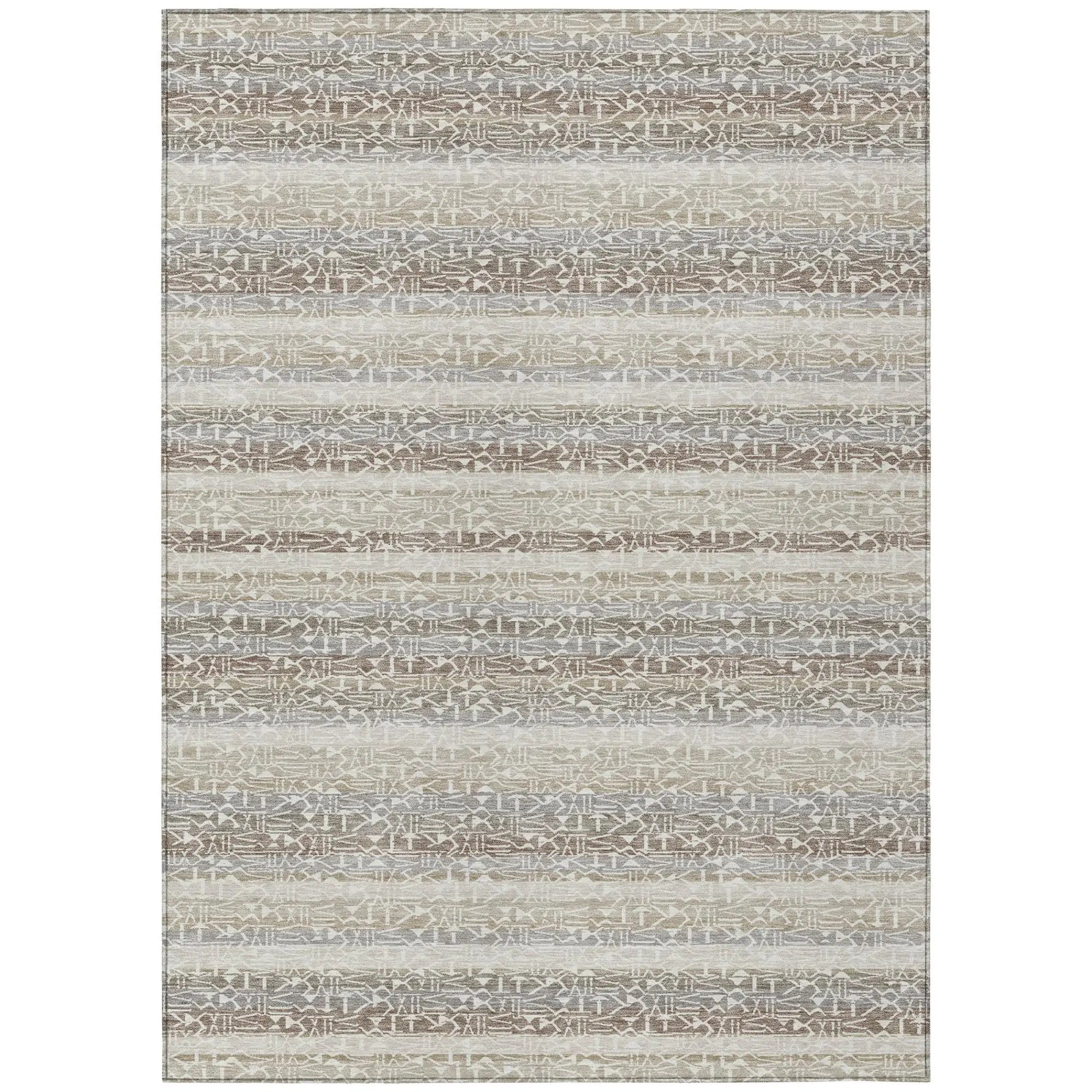 5' X 8' Beige And Brown Striped Washable Indoor Outdoor Area Rug Homeroots Outdoor