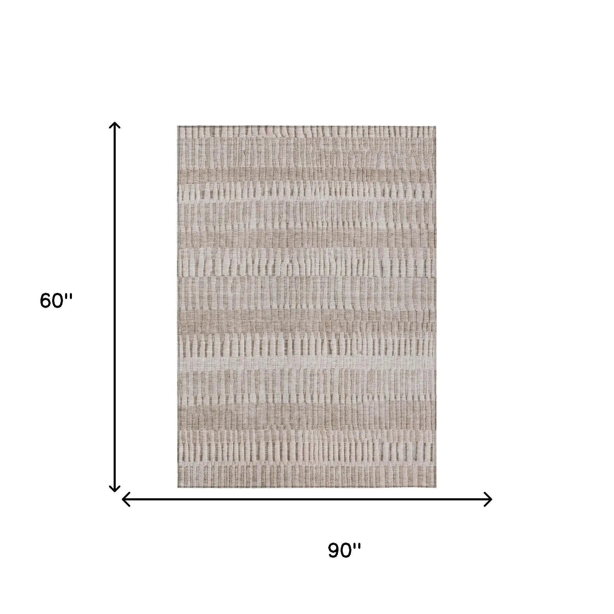 5' X 8' Beige And Brown Striped Washable Indoor Outdoor Area Rug Homeroots Outdoor