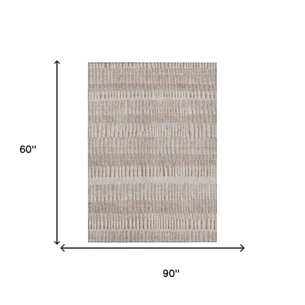 5' X 8' Beige And Brown Striped Washable Indoor Outdoor Area Rug Homeroots Outdoor