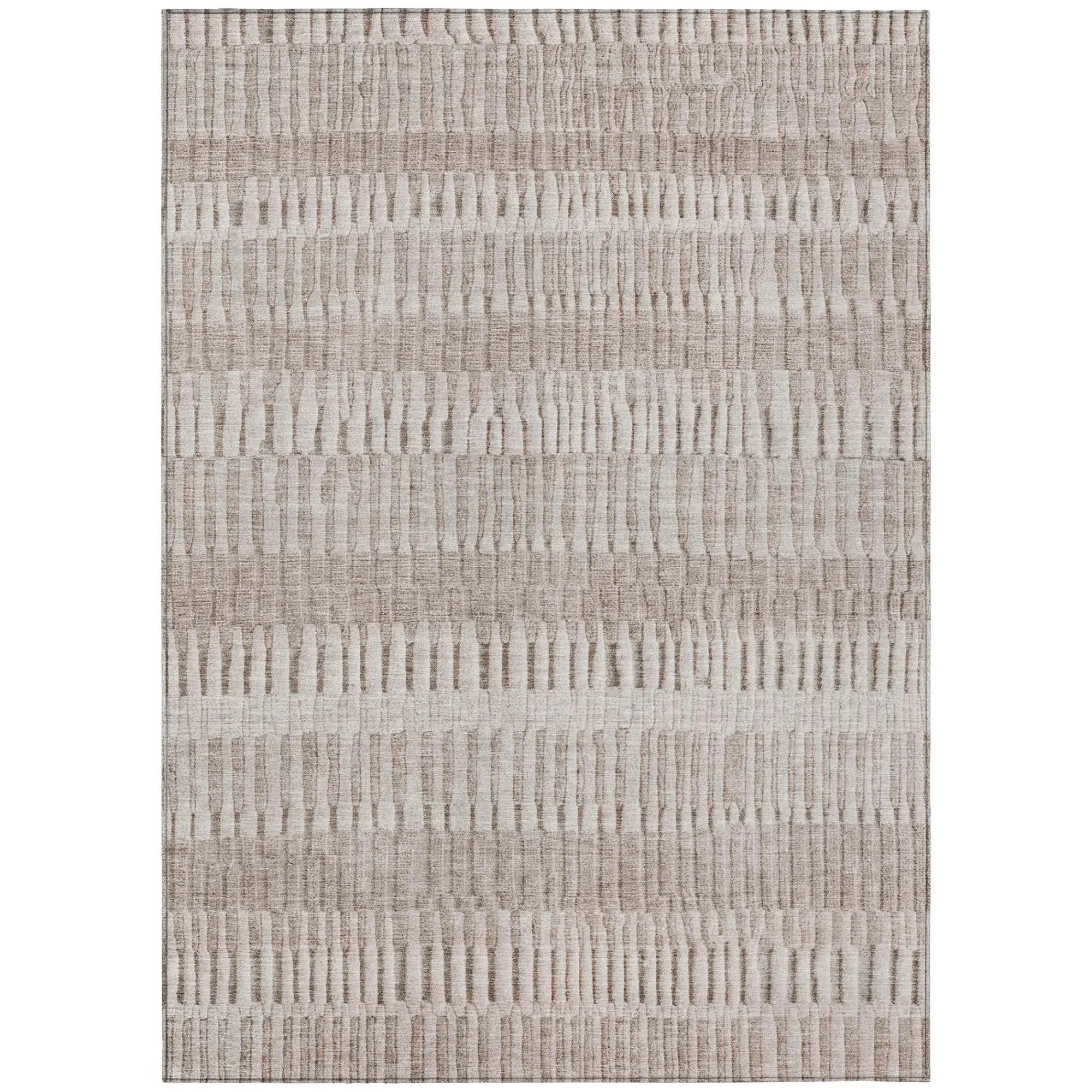 5' X 8' Beige And Brown Striped Washable Indoor Outdoor Area Rug Homeroots Outdoor