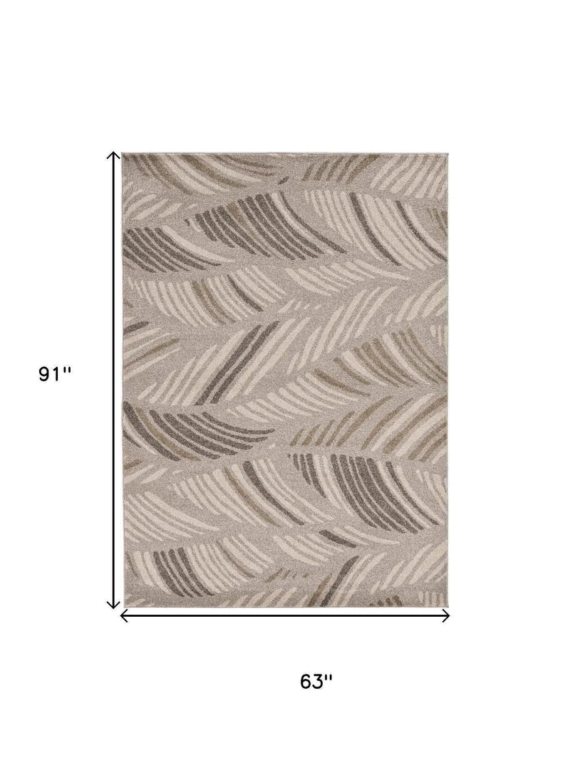 5' X 8' Beige And Brown Tropical Botanical Area Rug Homeroots Home Decor
