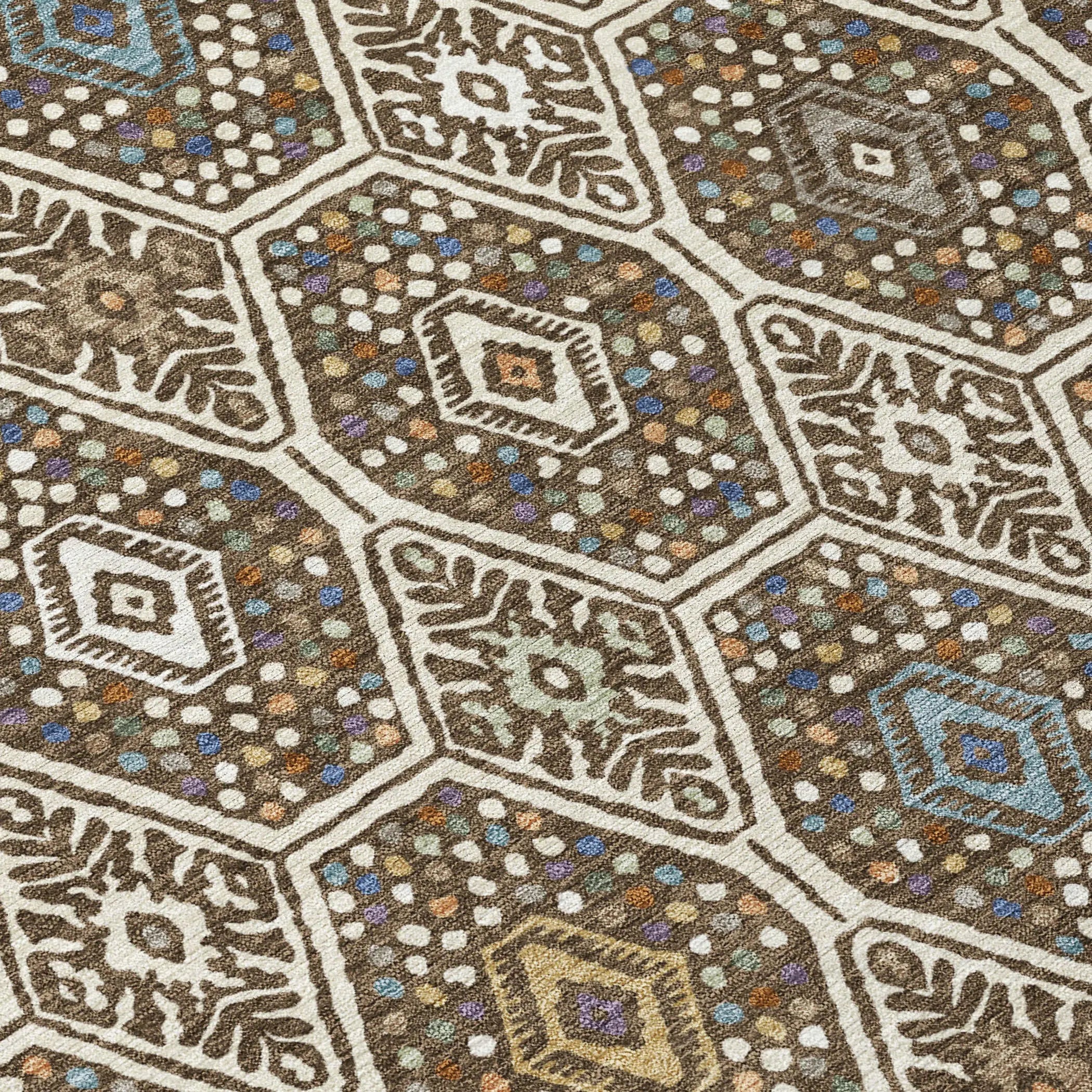5' X 8' Beige And Chocolate Geometric Washable Indoor Outdoor Area Rug Homeroots Outdoor