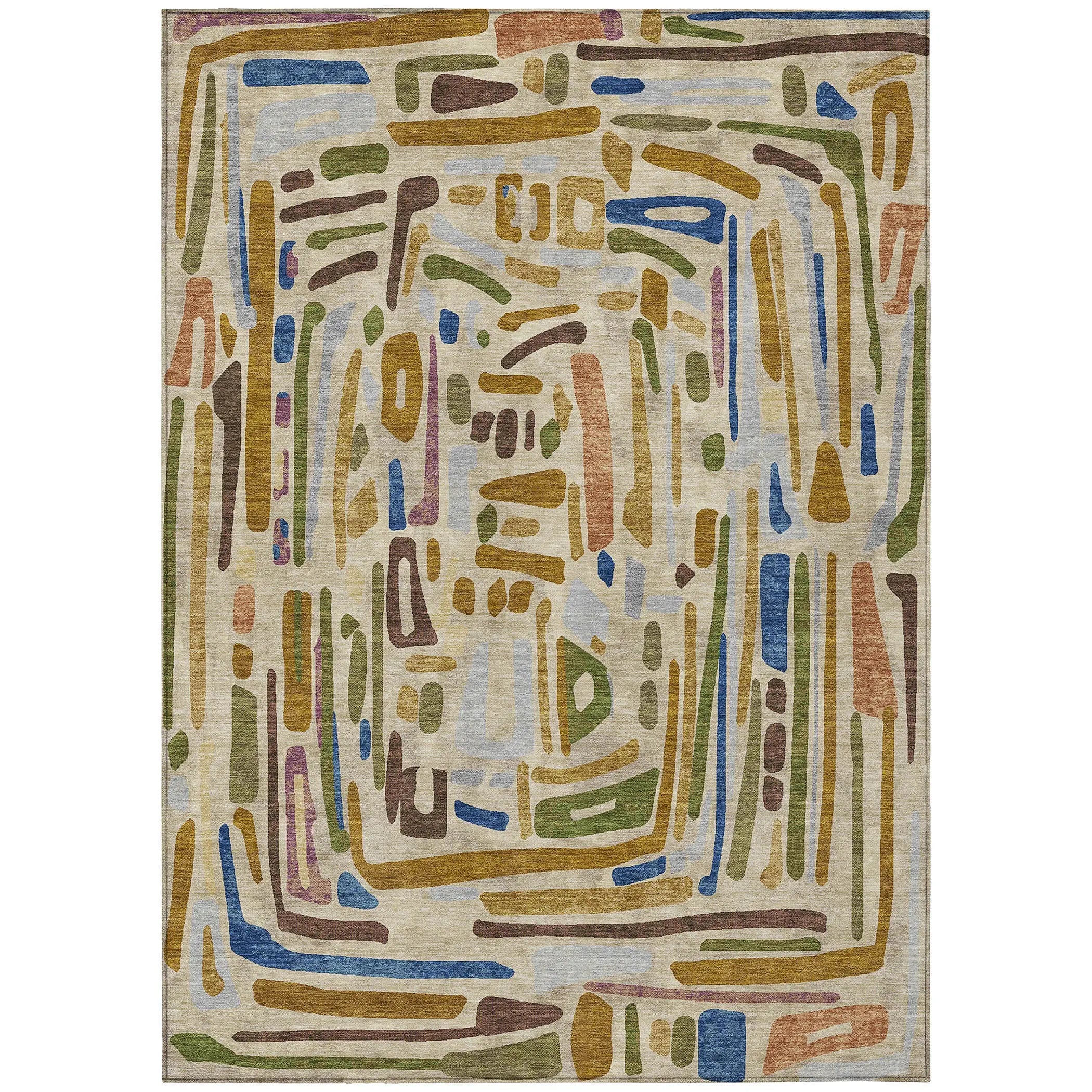 5' X 8' Beige And Copper Abstract Washable Indoor Outdoor Area Rug Homeroots Outdoor