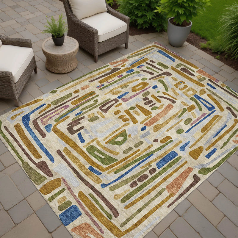 5' X 8' Beige And Copper Abstract Washable Indoor Outdoor Area Rug Homeroots Outdoor
