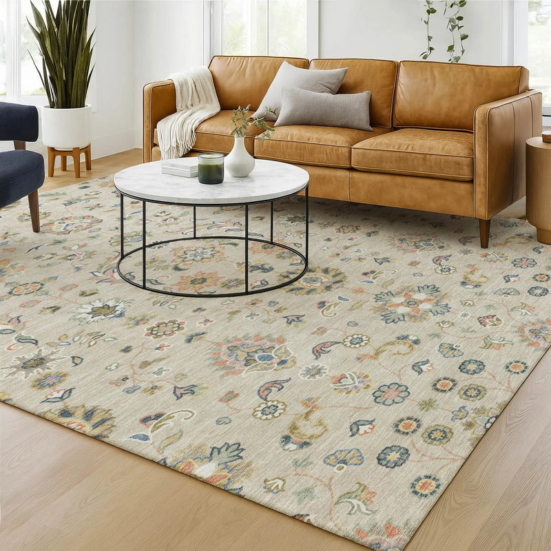 5' X 8' Beige And Copper Abstract Washable Indoor Outdoor Area Rug Homeroots Outdoor