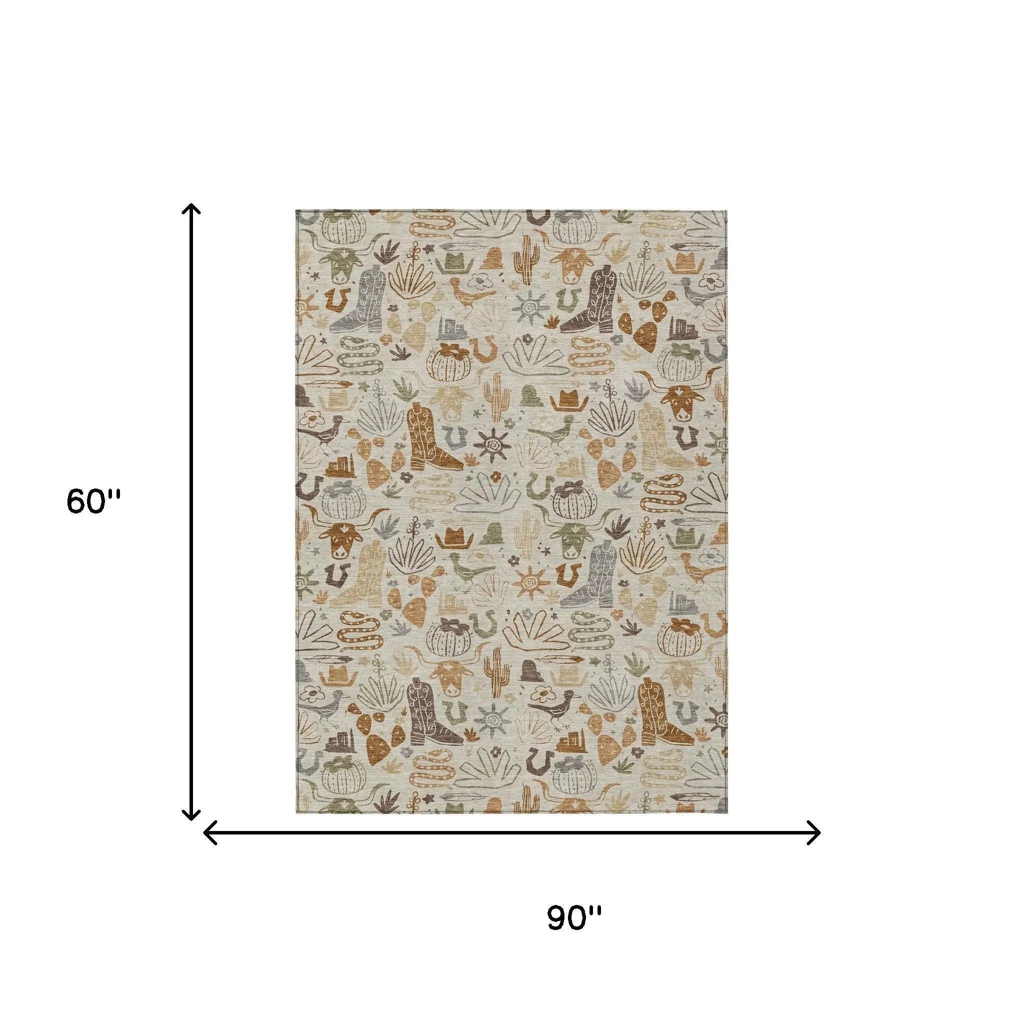 5' X 8' Beige And Copper Cactus Washable Indoor Outdoor Area Rug Homeroots Outdoor