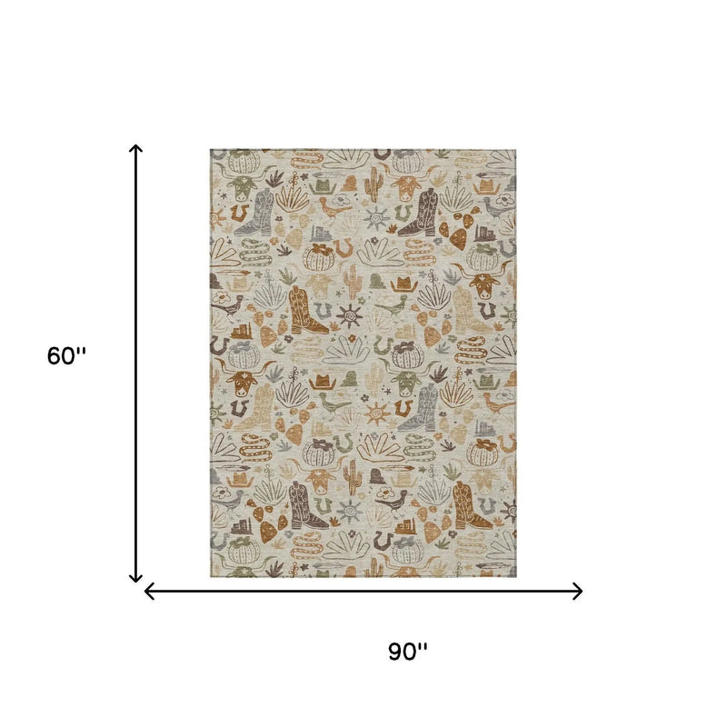 5' X 8' Beige And Copper Cactus Washable Indoor Outdoor Area Rug Homeroots Outdoor