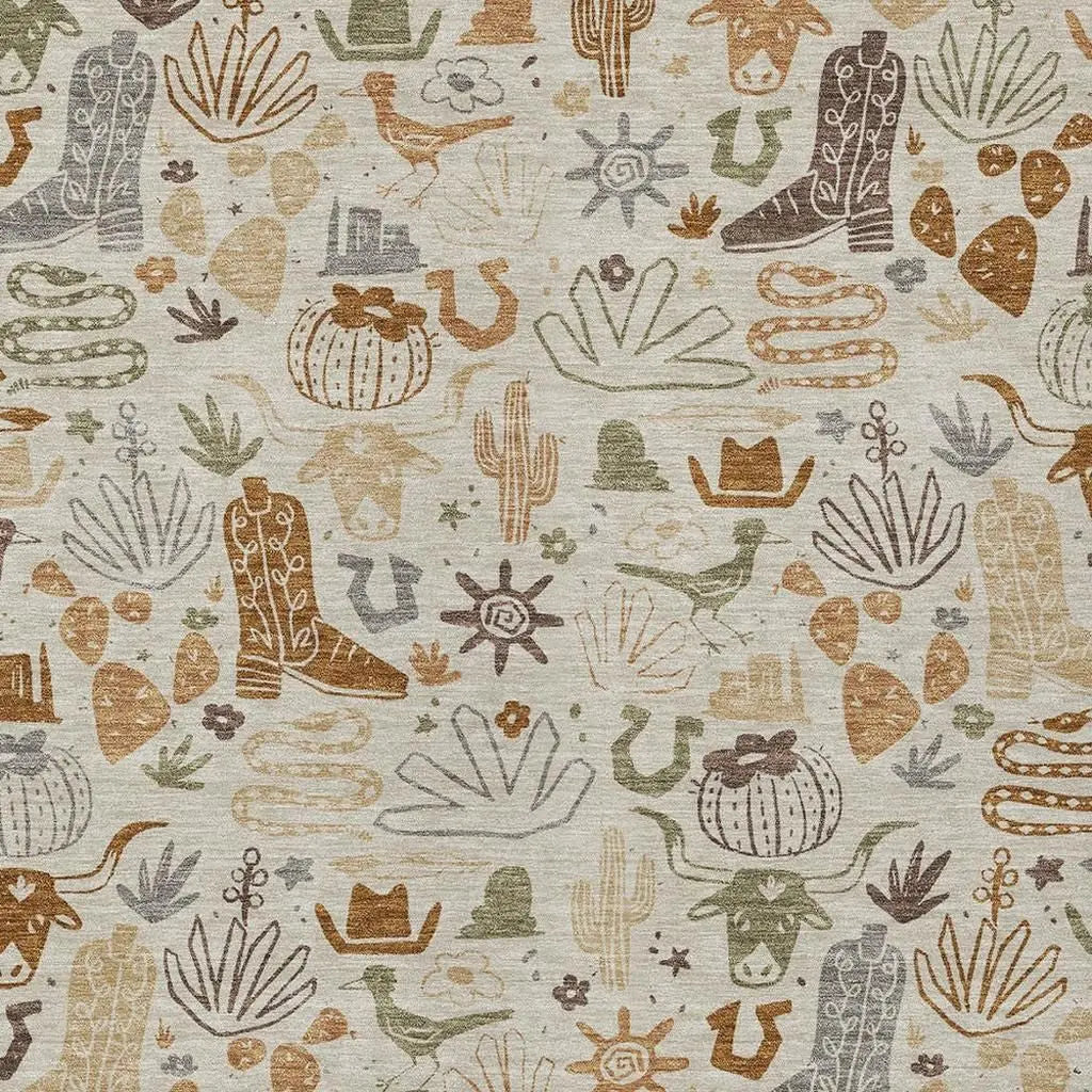 5' X 8' Beige And Copper Cactus Washable Indoor Outdoor Area Rug Homeroots Outdoor