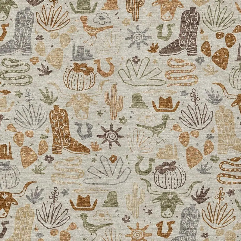 5' X 8' Beige And Copper Cactus Washable Indoor Outdoor Area Rug Homeroots Outdoor