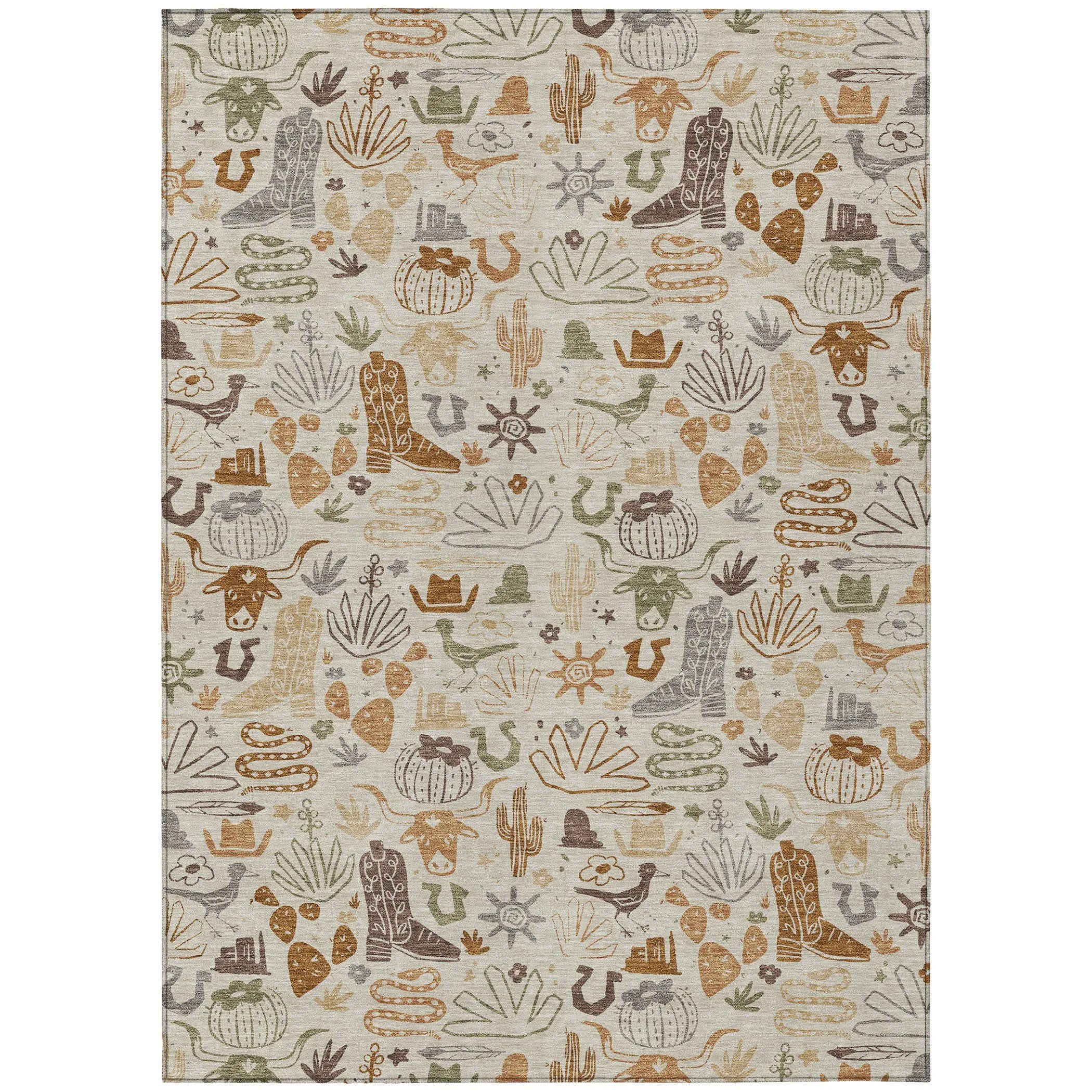 5' X 8' Beige And Copper Cactus Washable Indoor Outdoor Area Rug Homeroots Outdoor