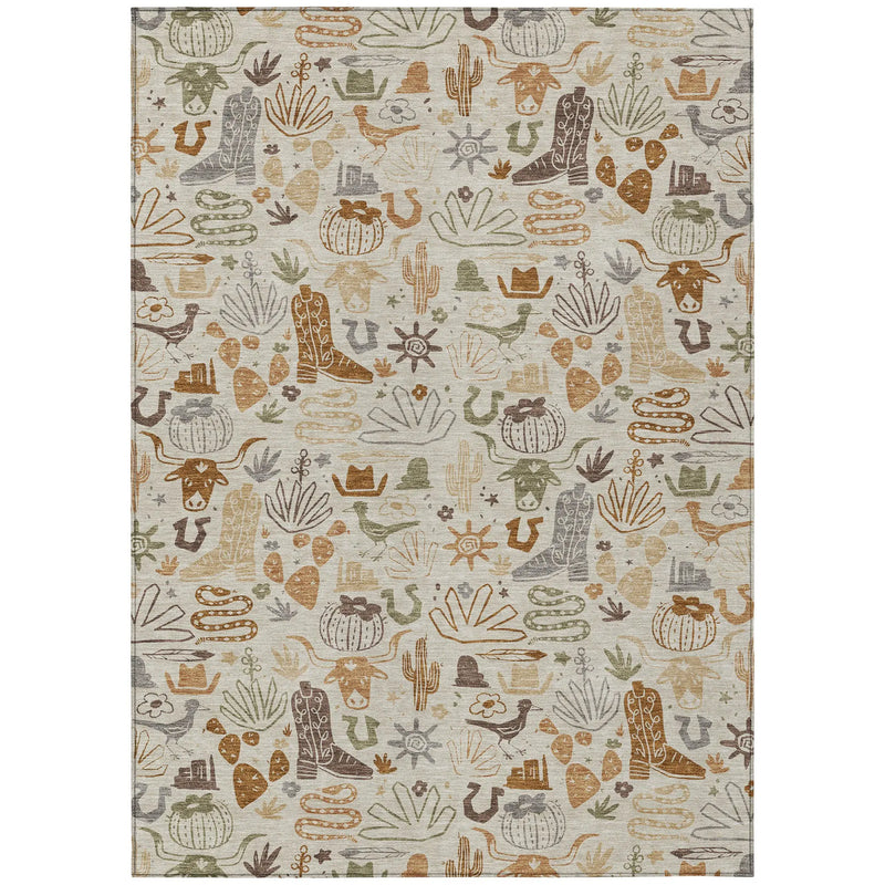 5' X 8' Beige And Copper Cactus Washable Indoor Outdoor Area Rug Homeroots Outdoor
