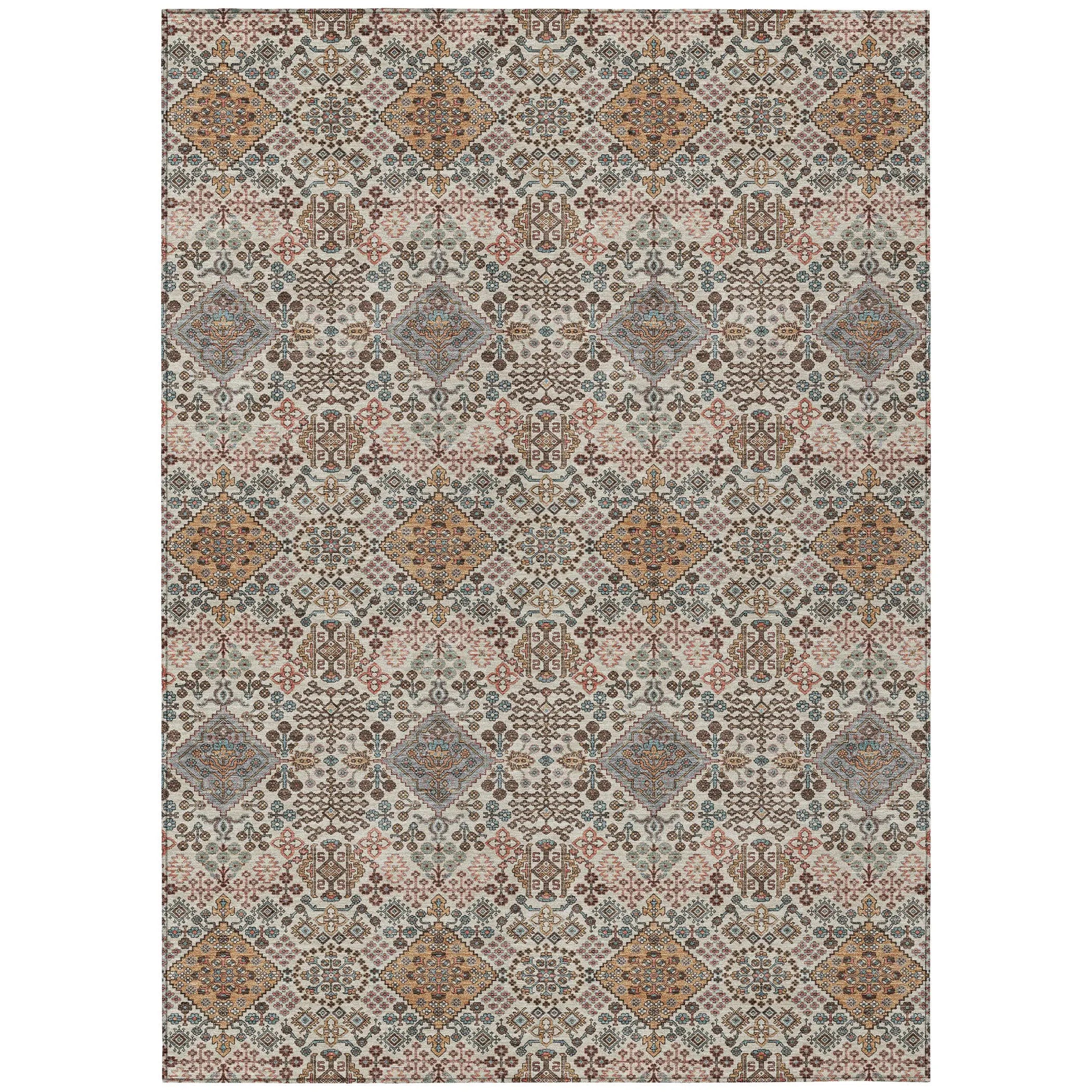 5' X 8' Beige And Copper Geometric Washable Indoor Outdoor Area Rug Homeroots Outdoor