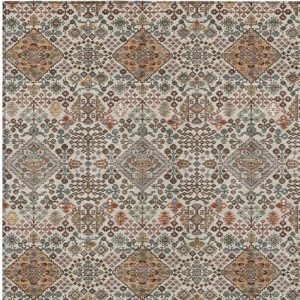 5' X 8' Beige And Copper Geometric Washable Indoor Outdoor Area Rug Homeroots Outdoor