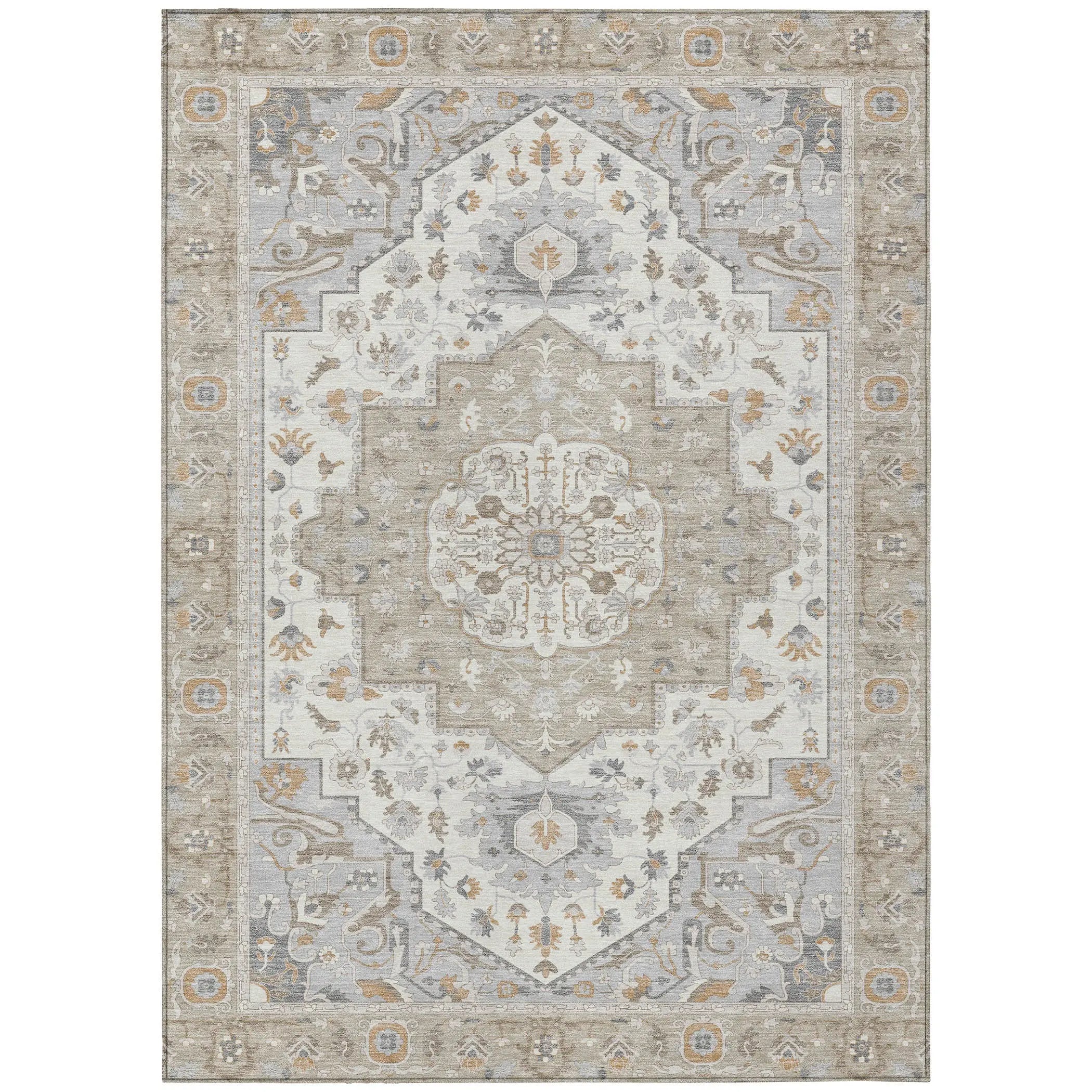 5' X 8' Beige And Copper Oriental Washable Indoor Outdoor Area Rug Homeroots Outdoor