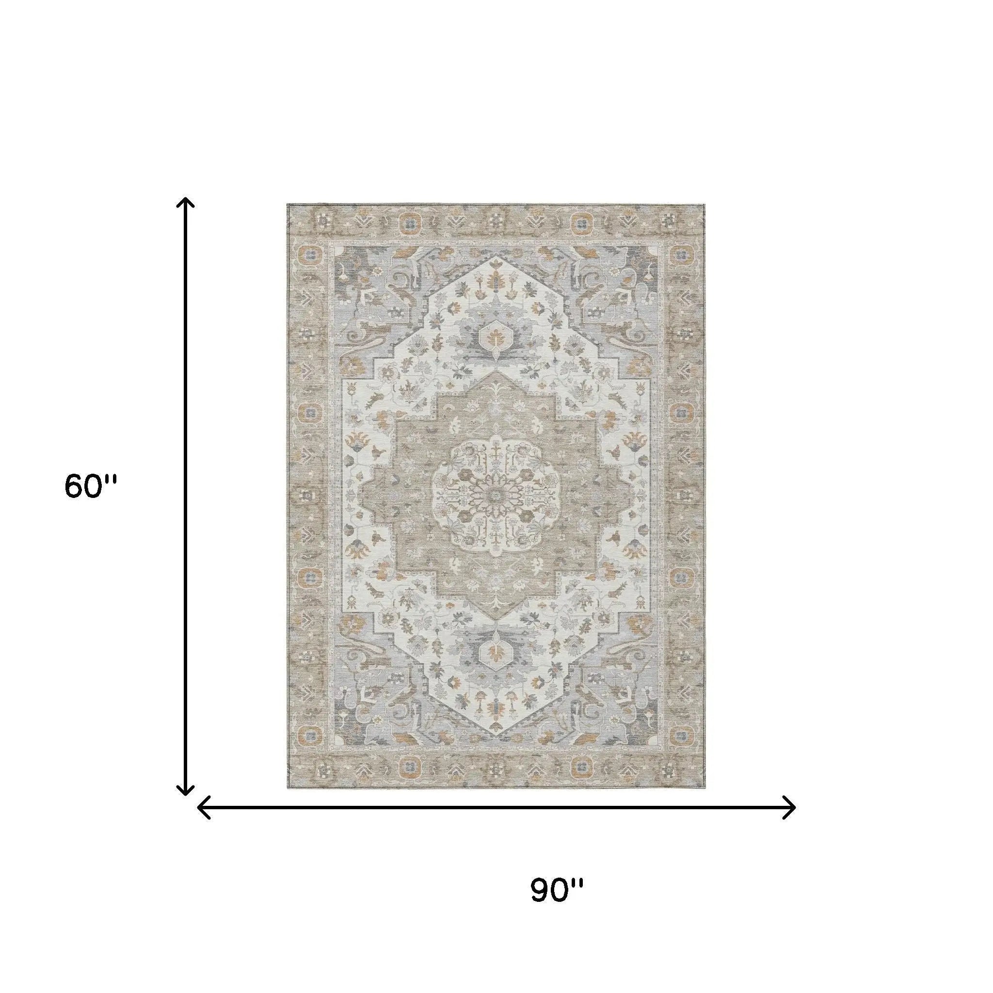 5' X 8' Beige And Copper Oriental Washable Indoor Outdoor Area Rug Homeroots Outdoor