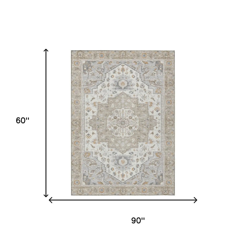 5' X 8' Beige And Copper Oriental Washable Indoor Outdoor Area Rug Homeroots Outdoor