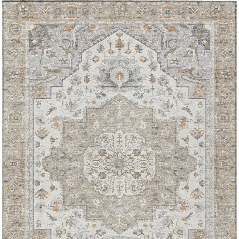 5' X 8' Beige And Copper Oriental Washable Indoor Outdoor Area Rug Homeroots Outdoor