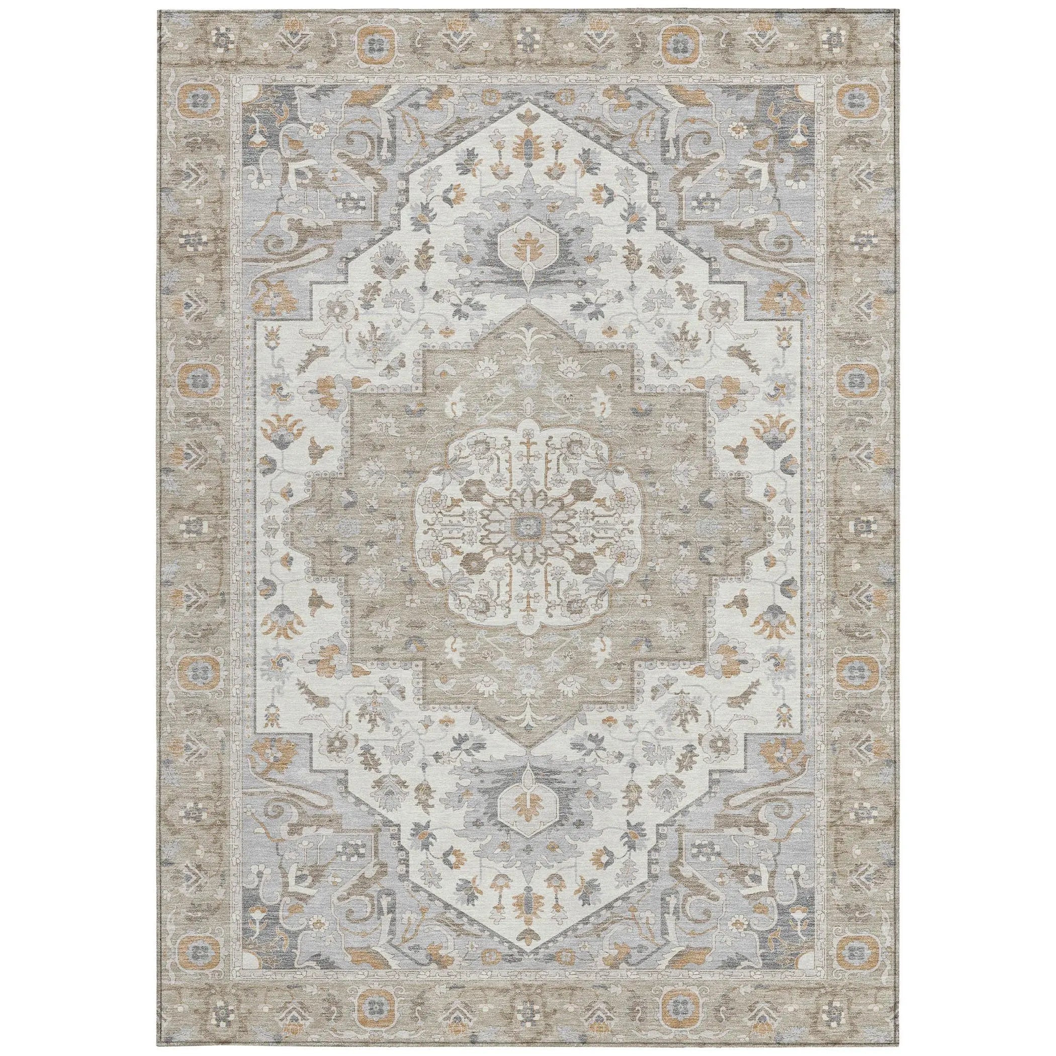 5' X 8' Beige And Copper Oriental Washable Indoor Outdoor Area Rug Homeroots Outdoor