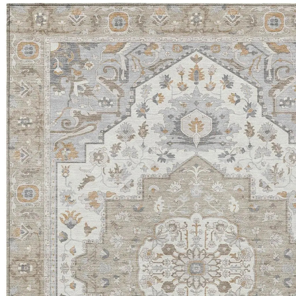 5' X 8' Beige And Copper Oriental Washable Indoor Outdoor Area Rug Homeroots Outdoor