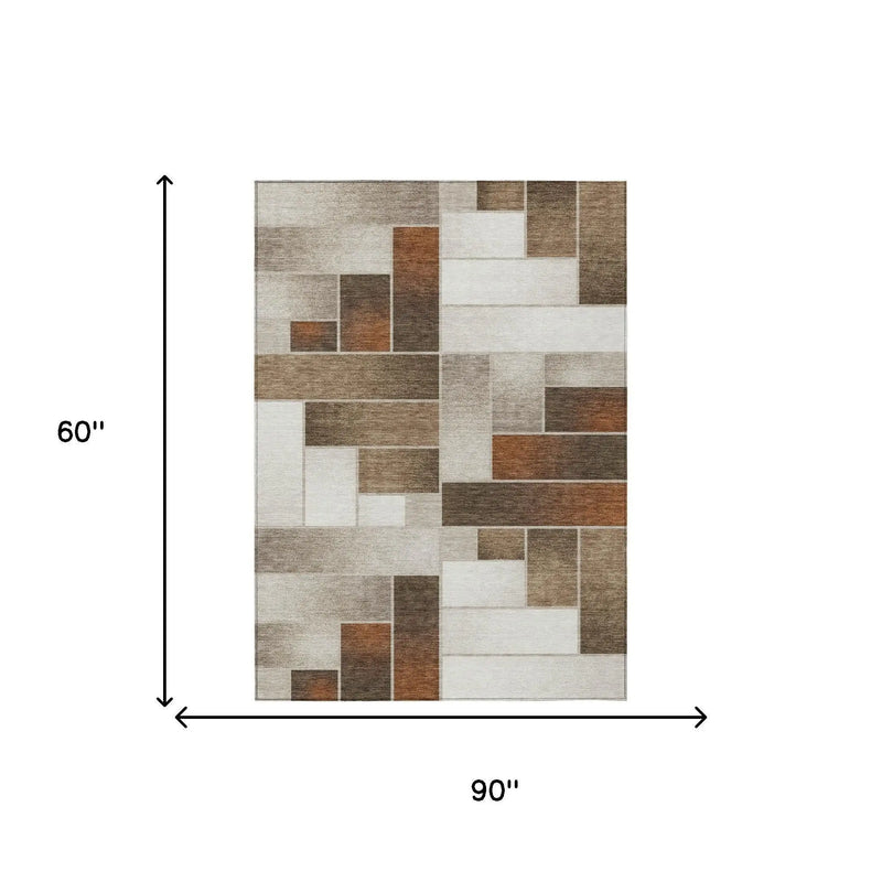 5' X 8' Beige And Graphite Geometric Washable Indoor Outdoor Area Rug Homeroots Outdoor