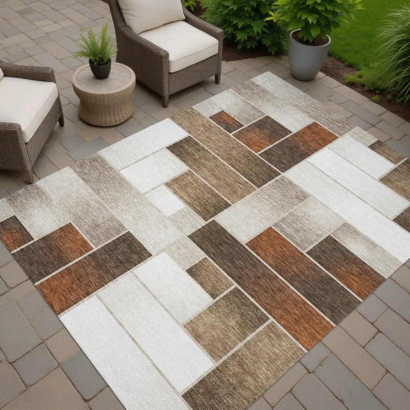 5' X 8' Beige And Graphite Geometric Washable Indoor Outdoor Area Rug Homeroots Outdoor