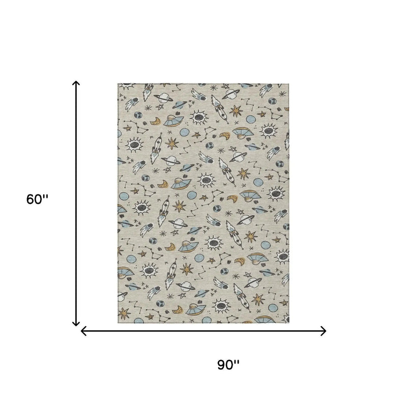 5' X 8' Beige And Gray Animal Print Washable Indoor Outdoor Area Rug Homeroots Outdoor
