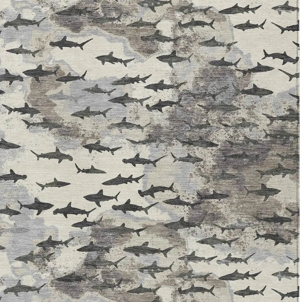 5' X 8' Beige And Gray Horse Washable Indoor Outdoor Area Rug Homeroots Outdoor