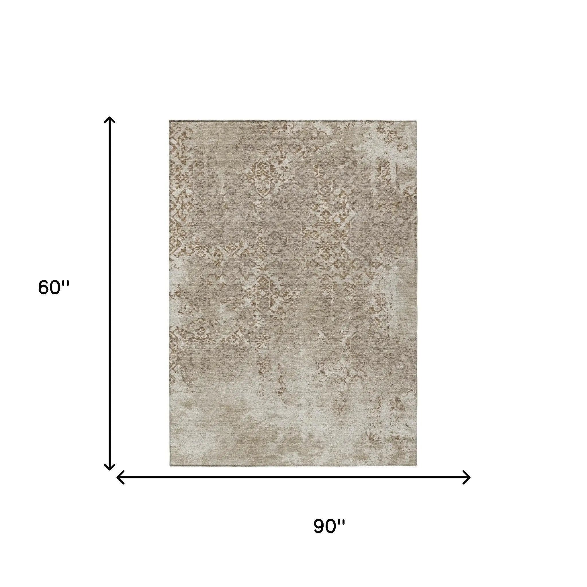 5' X 8' Beige And Gray Oriental Washable Indoor Outdoor Area Rug Homeroots Outdoor