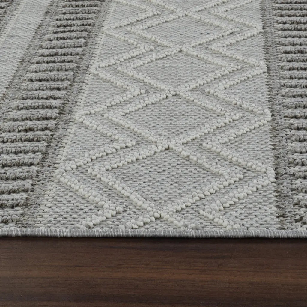 5' X 8' Beige And Gray Striped Distressed Indoor Outdoor Area Rug - GreatEagleInc