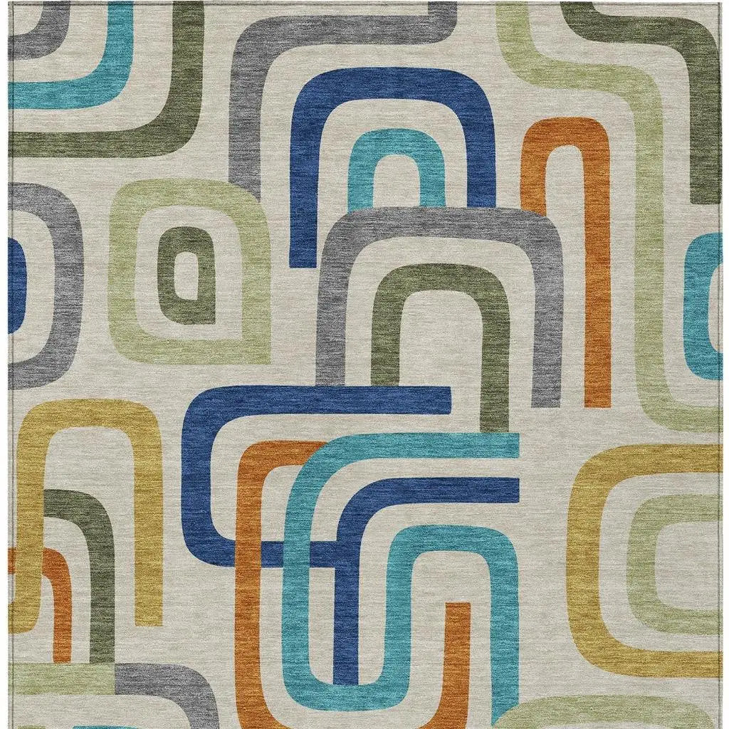 5' X 8' Beige And Green Geometric Washable Indoor Outdoor Area Rug Homeroots Outdoor