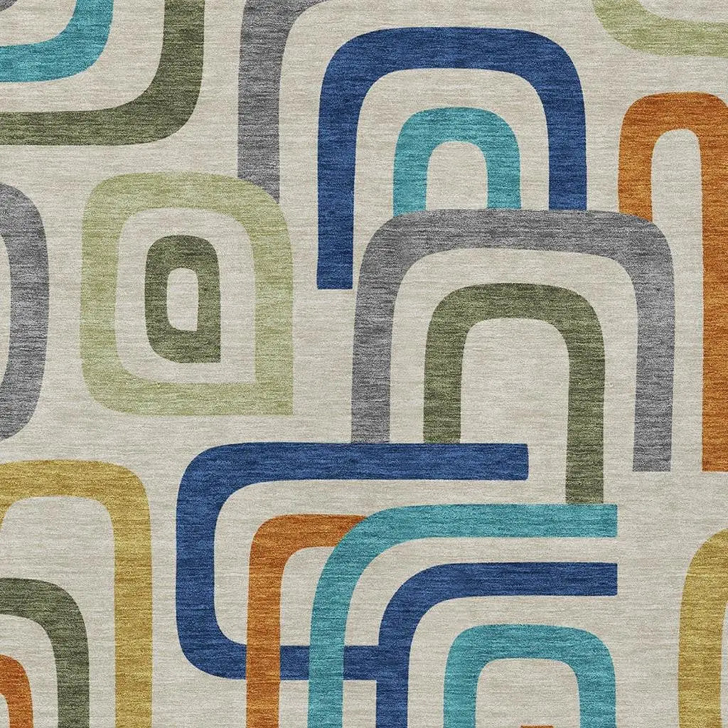 5' X 8' Beige And Green Geometric Washable Indoor Outdoor Area Rug Homeroots Outdoor