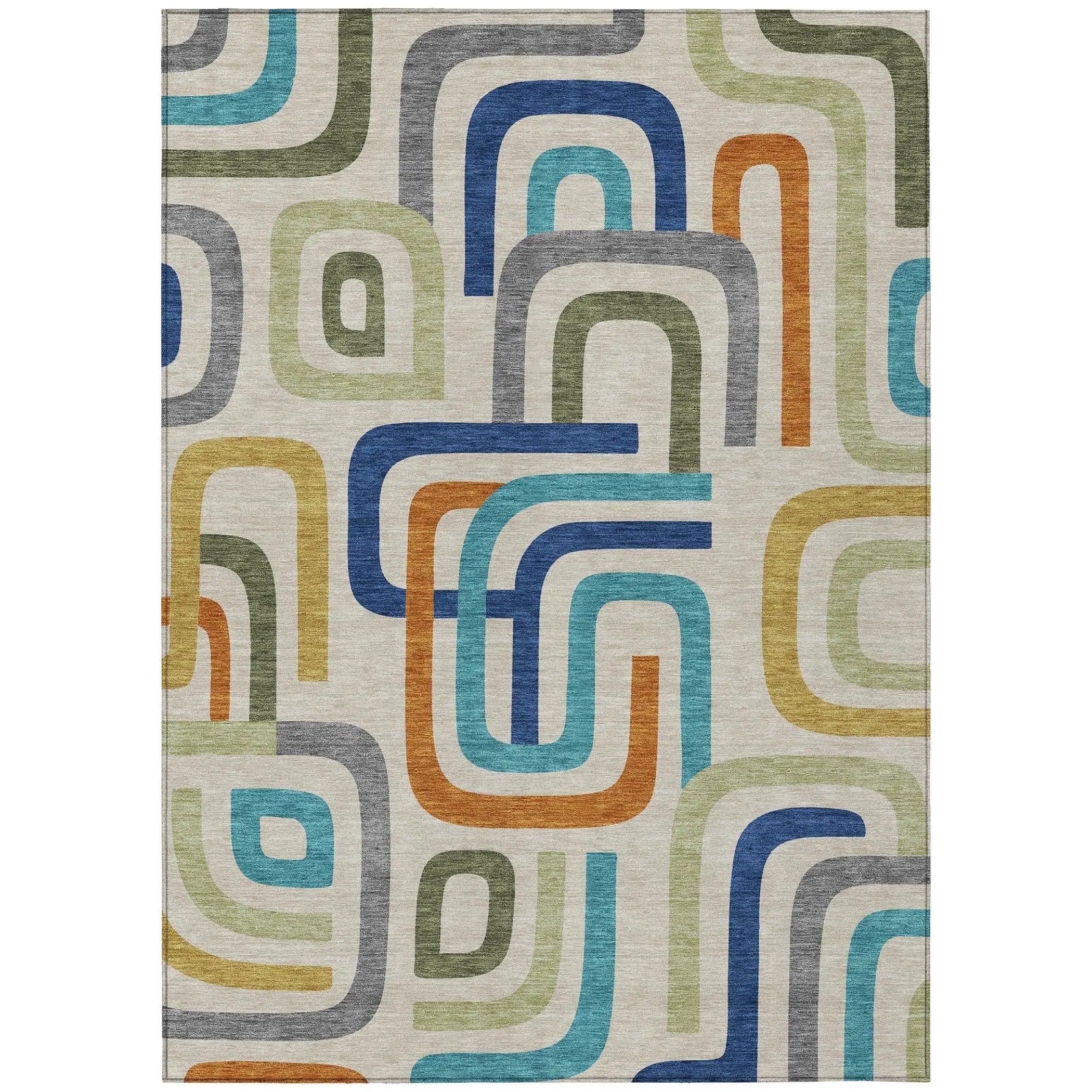 5' X 8' Beige And Green Geometric Washable Indoor Outdoor Area Rug Homeroots Outdoor