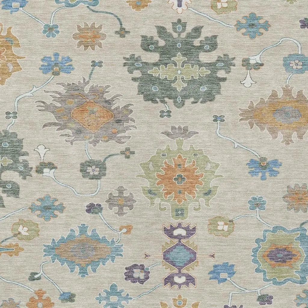 5' X 8' Beige And Green Oriental Washable Indoor Outdoor Area Rug Homeroots Outdoor