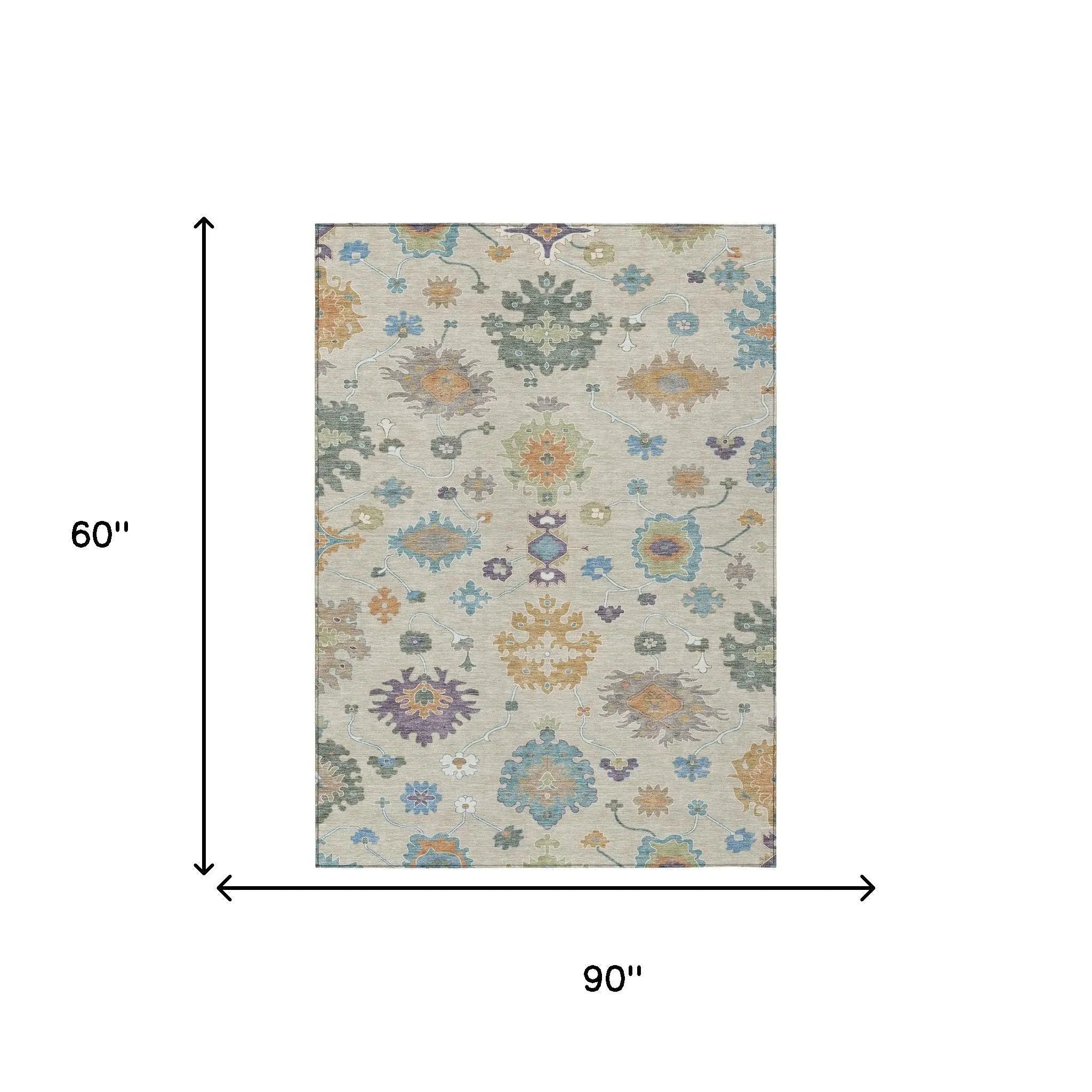5' X 8' Beige And Green Oriental Washable Indoor Outdoor Area Rug Homeroots Outdoor