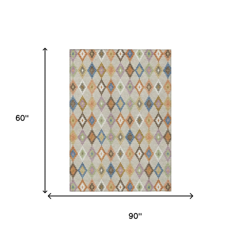 5' X 8' Beige And Ivory Aztec Washable Indoor Outdoor Area Rug Homeroots Outdoor