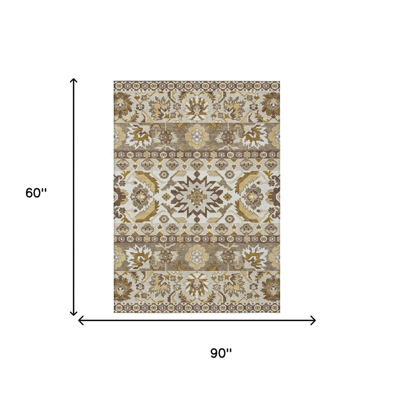 5' X 8' Beige And Ivory Cactus Washable Indoor Outdoor Area Rug Homeroots Outdoor