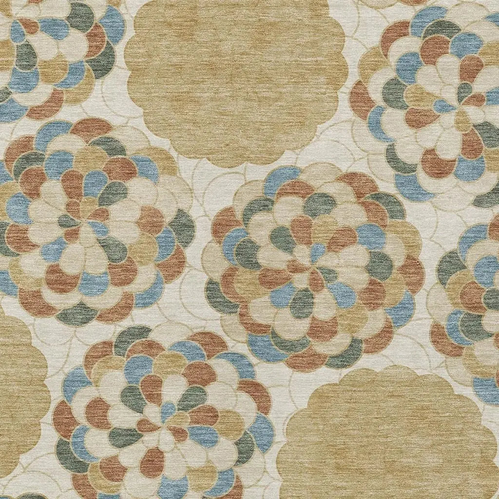 5' X 8' Beige And Ivory Floral Washable Indoor Outdoor Area Rug Homeroots Outdoor