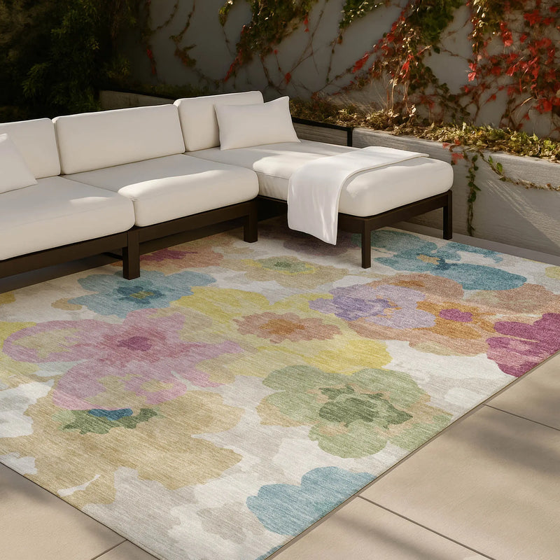 5' X 8' Beige And Ivory Floral Washable Indoor Outdoor Area Rug Homeroots Outdoor