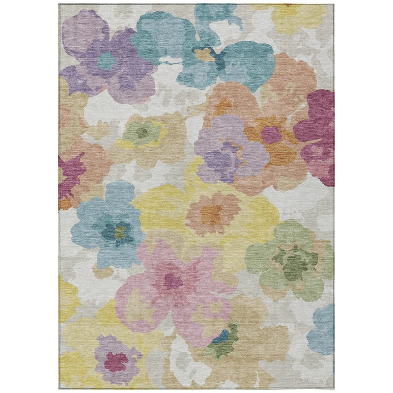 5' X 8' Beige And Ivory Floral Washable Indoor Outdoor Area Rug Homeroots Outdoor