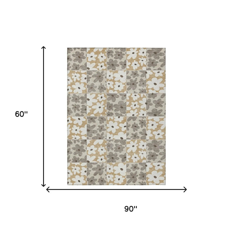 5' X 8' Beige And Ivory Floral Washable Indoor Outdoor Area Rug Homeroots Outdoor