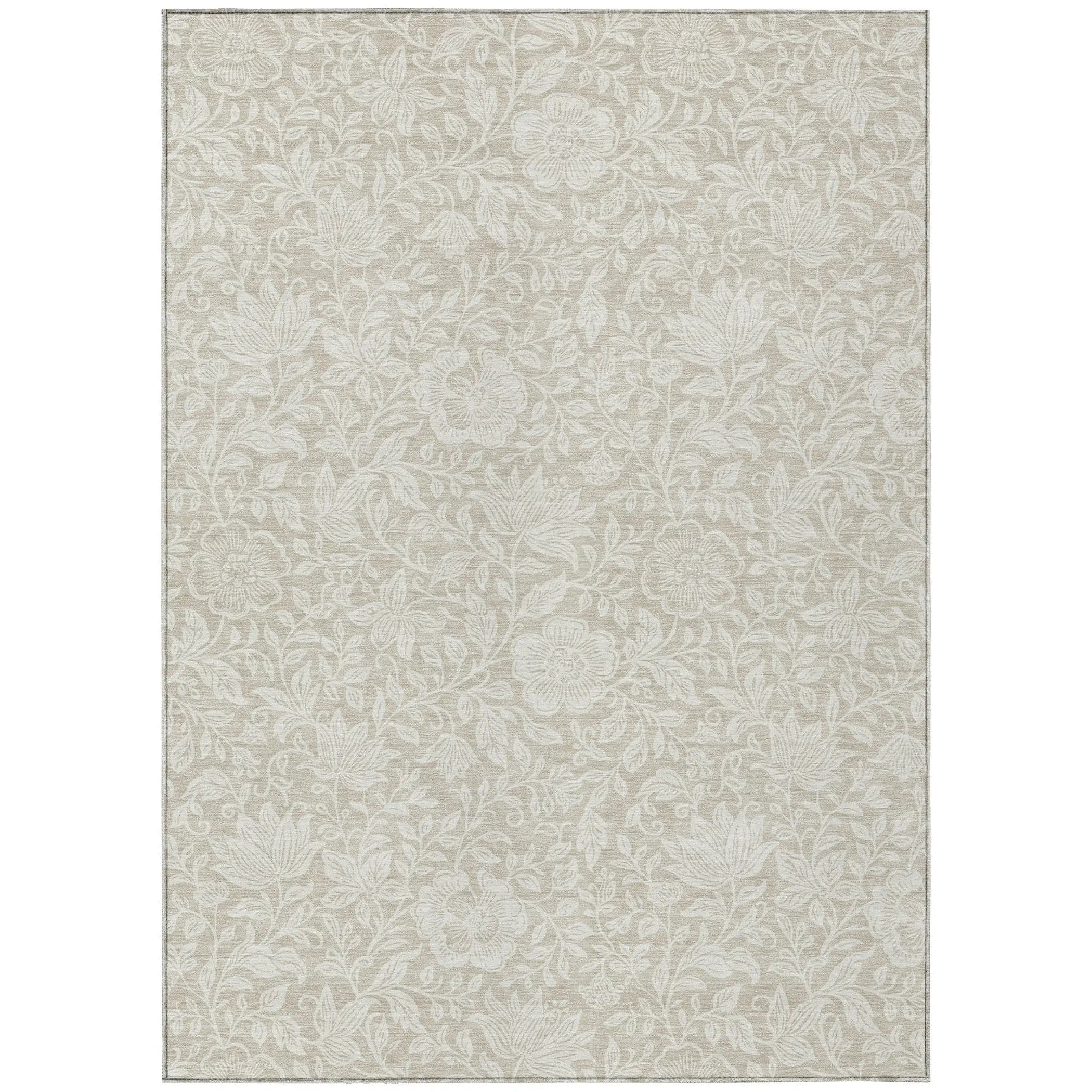 5' X 8' Beige And Ivory Floral Washable Indoor Outdoor Area Rug Homeroots Outdoor