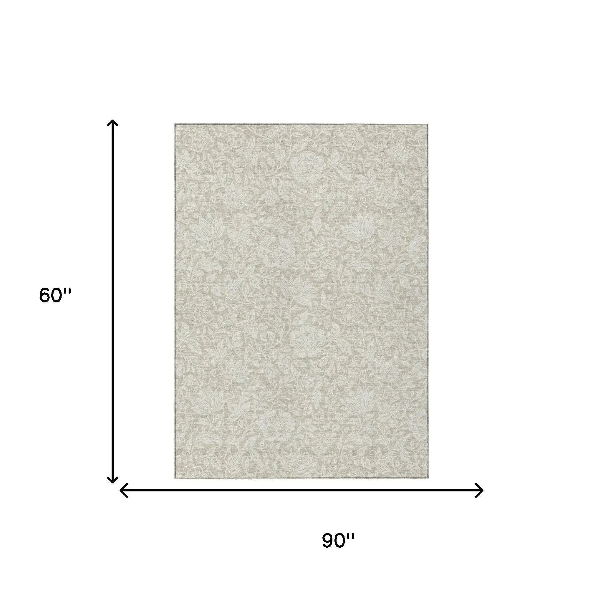 5' X 8' Beige And Ivory Floral Washable Indoor Outdoor Area Rug Homeroots Outdoor